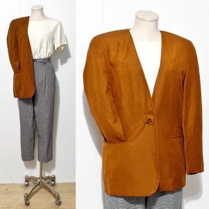 90s Rust Linen Blend Boyfriend Blazer | Vintage